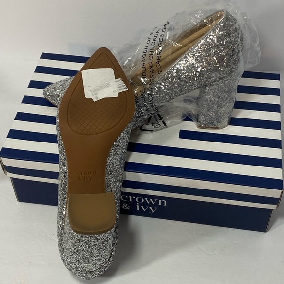 Women’s Crown & Ivy Silver Glitter Jazmin Dress Shoes Sz 8.5 - New in Box - Picture 5 of 10